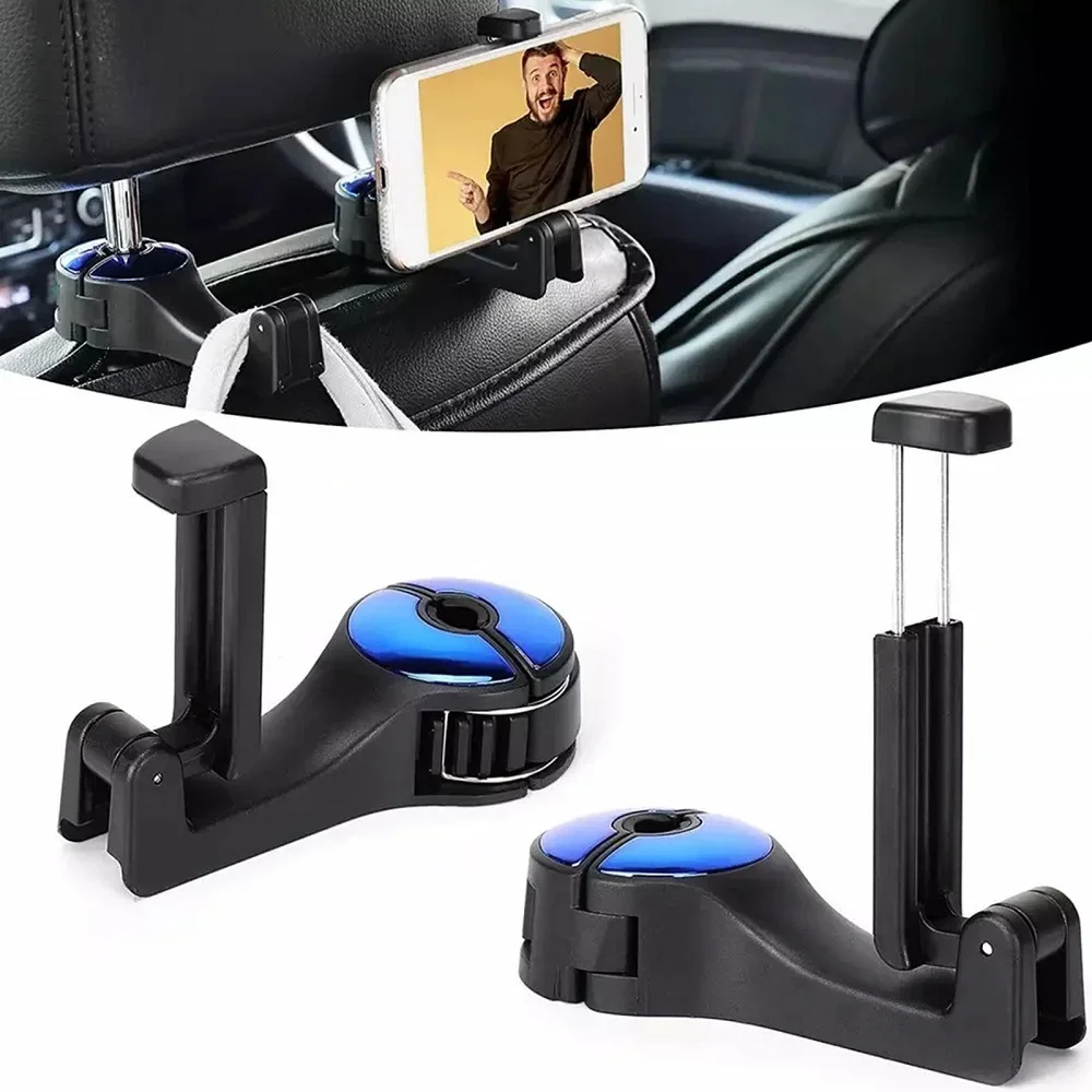 2 In 1 Car Headrest Hook For Car Multi-function Rear Mobile Phone Bracket Hook For Bag Handbag