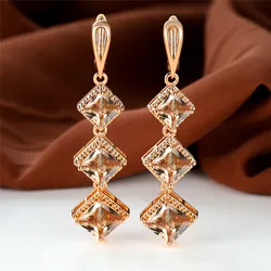 Elegant Rose Gold Birthstone Dangle Earrings with Blue Zircon Stone (Rose Gold Champagne)