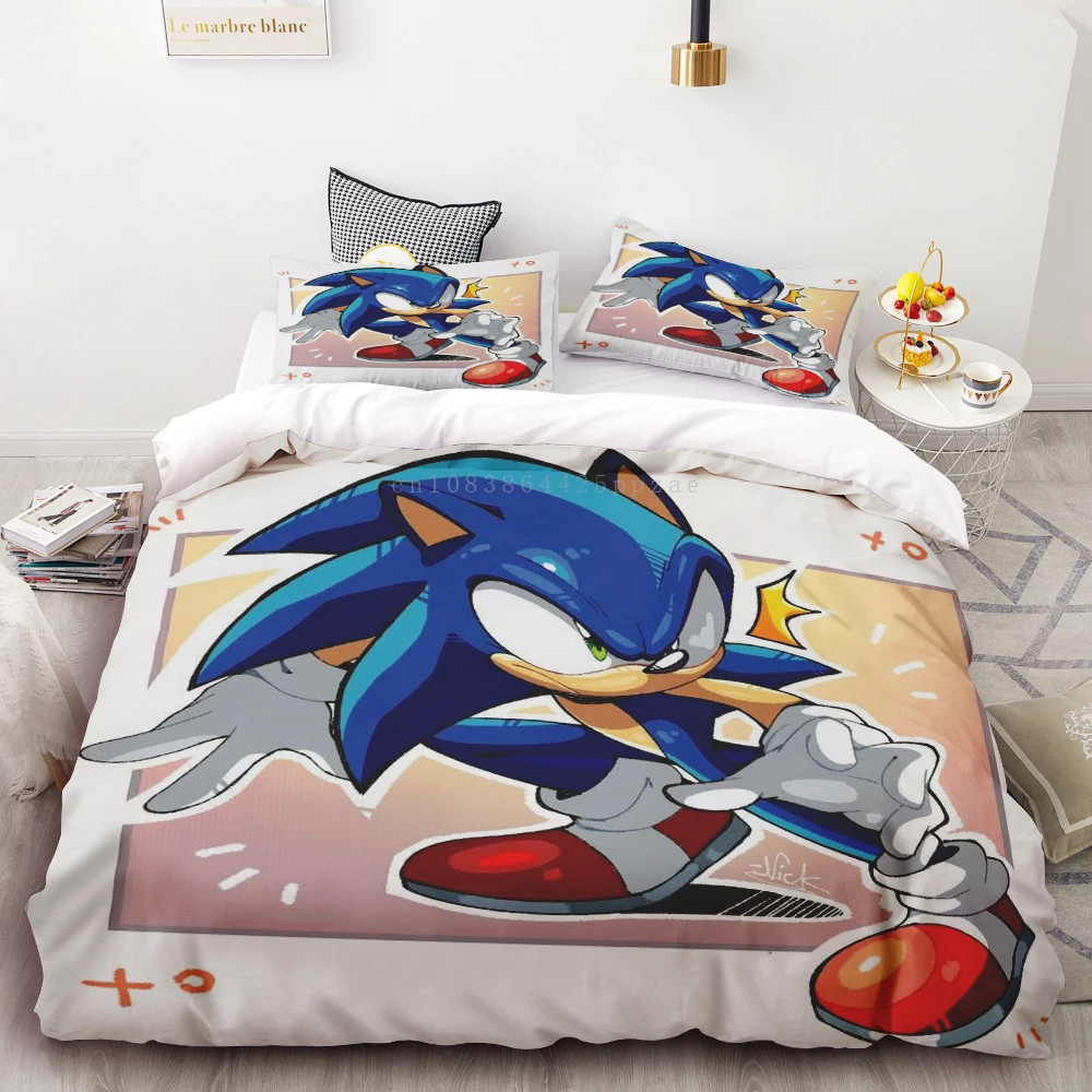 Juego de edredón con estampado digital 3D de Sonic Boy, 3 piezas, suave, 100 % poliéster, tamaño king, para adolescentes, regalo
