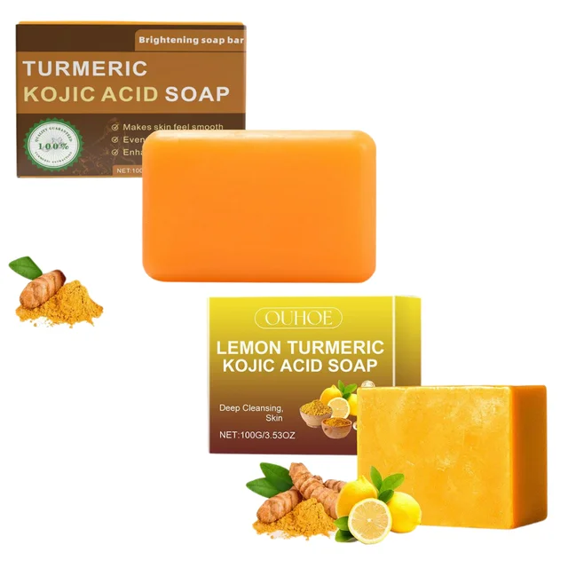 Shampoing au curcuma, savon au citron, à l'acide kojique, pour douche et le visage, nettoyage du corps, barre de savon éclaircissante, soins pour la peau 1