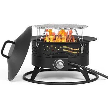 Portable Propane Fire Pit 24 Inch Smokeless Gas Fire Pit Bowl for Outside 60 000 BTU Outdoor Firepit with Grill Grate Lid for C 1