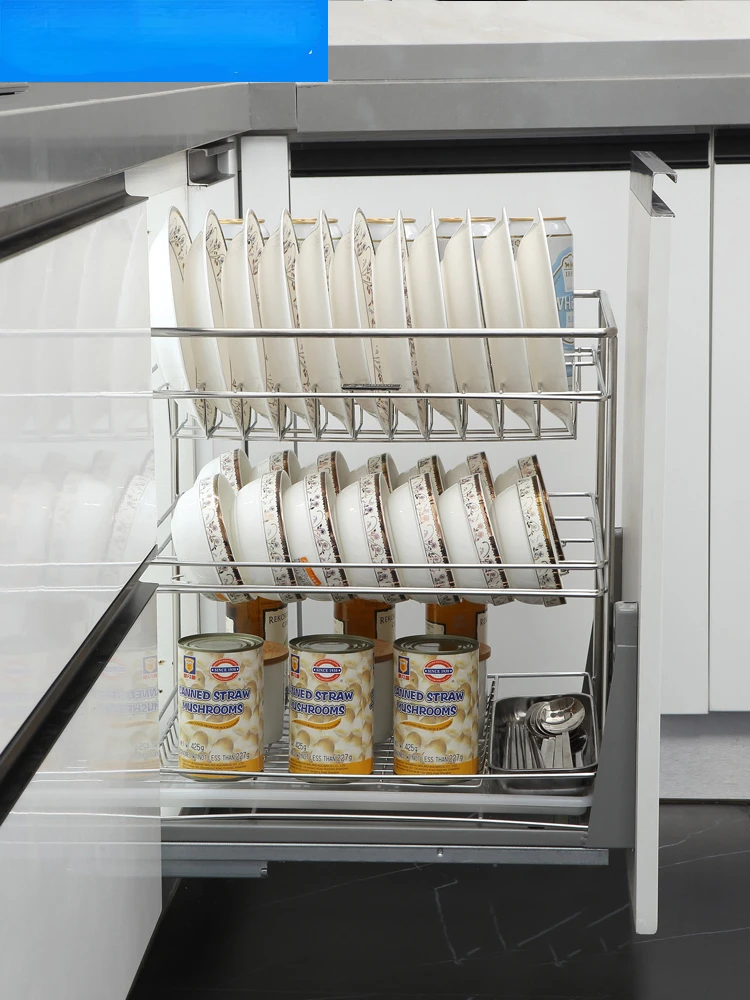 Kitchen Storage Accessories Shallow Home Pull Basket 304 Stainless Steel Double Layer Seasoning Kitchen Cabinets Cabinet