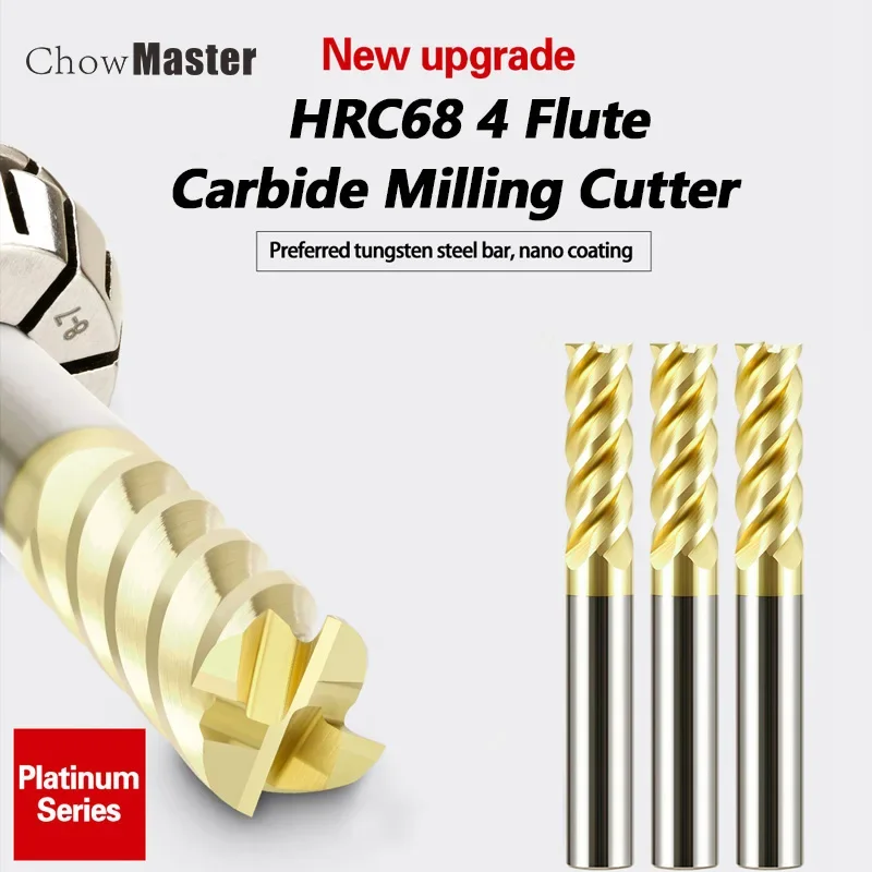 

CNC Carbide End Mills 4 Flute Titanium coating Tungsten Machine Milling Cutter Tools Metal Key Seat Face Router Bit HRC68 mill