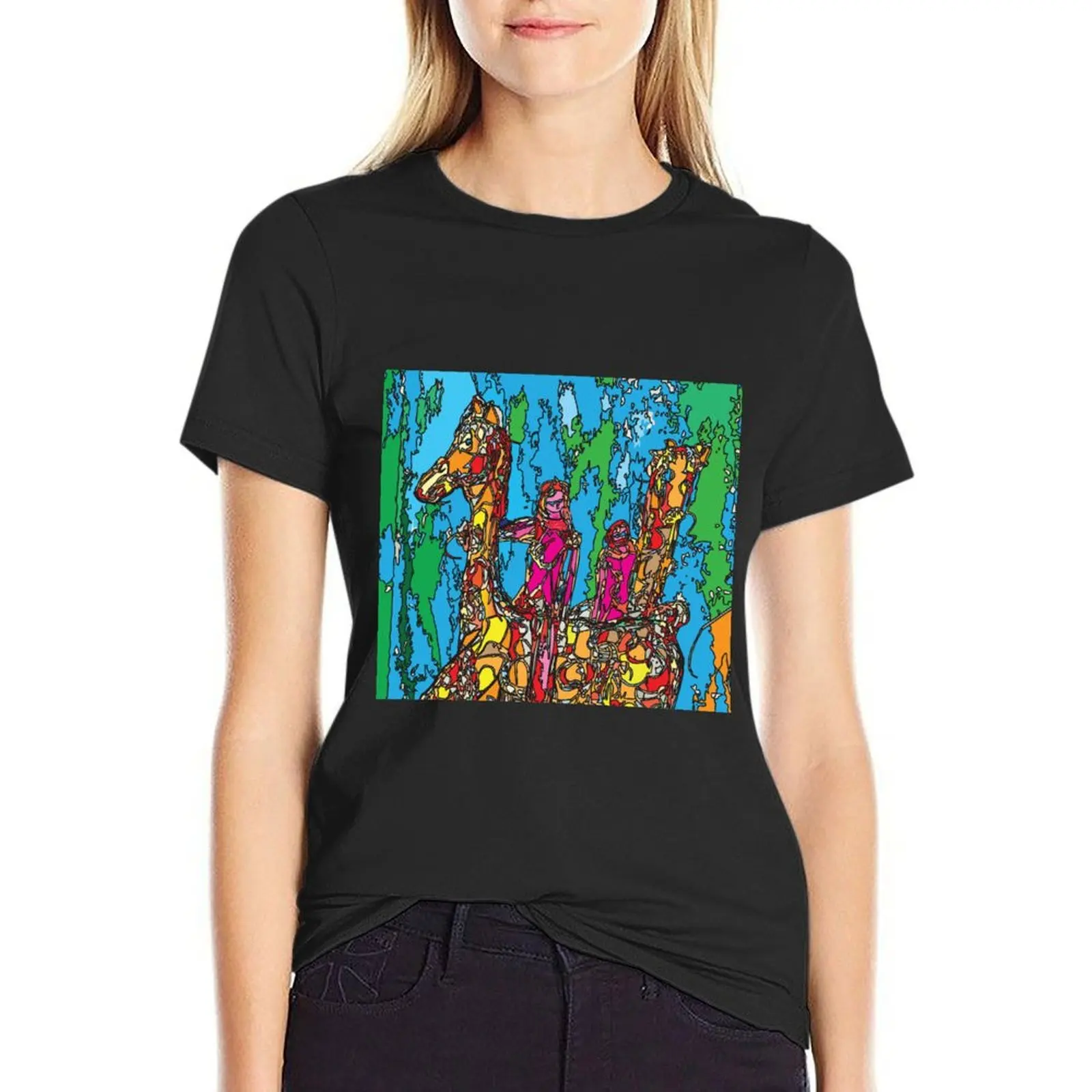 

GiraffeBack Riding Closeup,TeresaTown at Redbubble 2020 T-Shirt anime clothes hippie clothes plain t shirts for Women