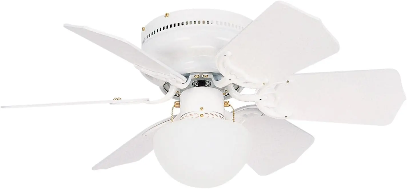 Vortex 30-Inch Ceiling Fan with Six Reversible White/Whitewash Blades and Single Light kit with Opal Mushroom Glass