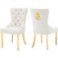Dining Chairs Set of 2, Luxury Velvet Tufted Legs & Nailhead Trim, Back Lion Head Pull Ring & Rhomboid Pattern, Kitchen Chair 1