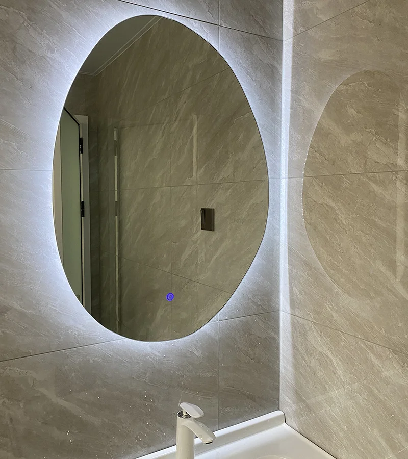 Description Picture 4 of itemMinimalist Intelligent Bath Mirrors Home Bedroom Makeup Mirrors Wall-mounted Touch Screen Irregular Bathroom Mirror with Light