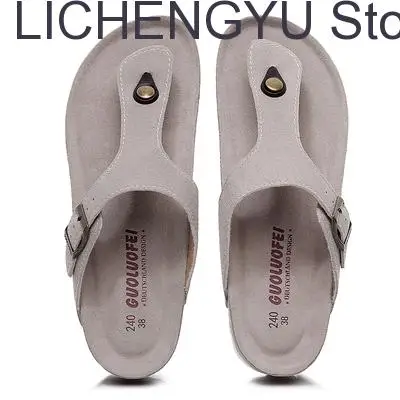 New Summer Women Beach Shoe Casual Cork PU Leather Slippers Men Outdoor Fashion Flip Flops Footwear