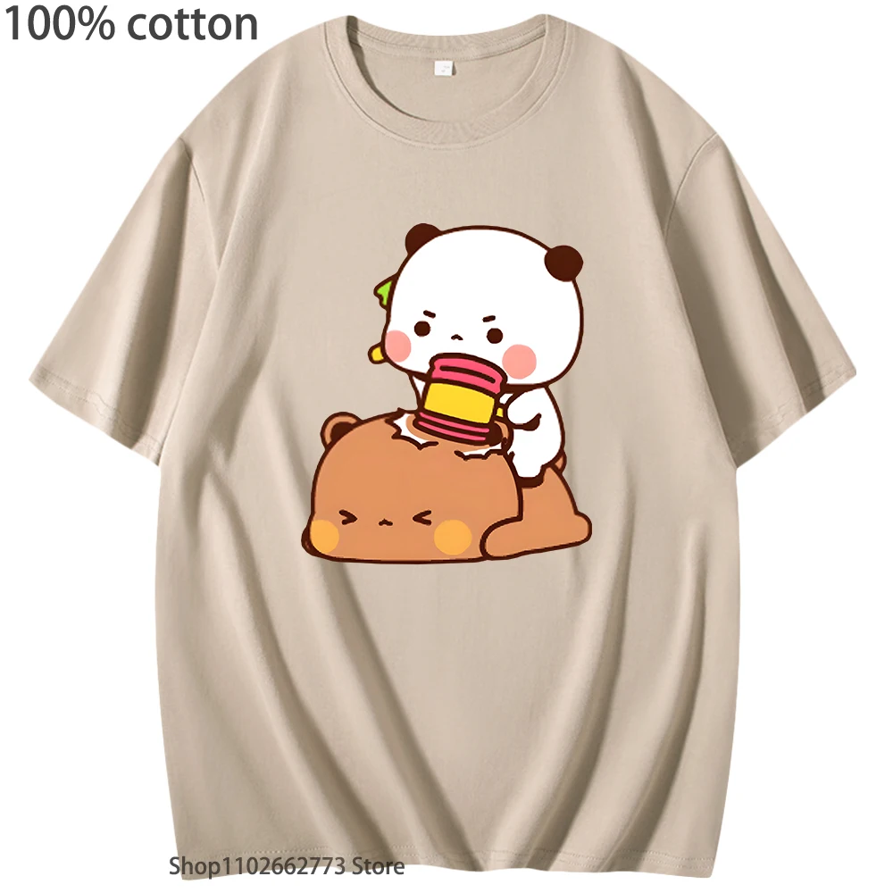 

Funny Bubu and Dudu Brownie Bear Couple T-Shirts Girl Kawaii Cute Print Shirt Women Tshirt 100% Cotton Summer Clothes Men Casual