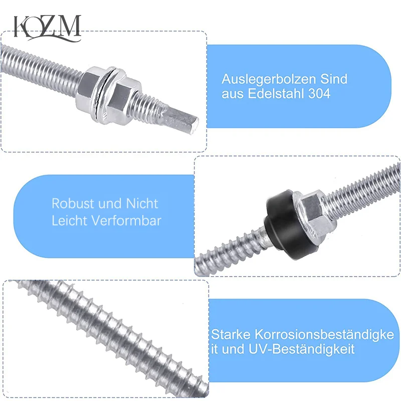 Hanger bolts M10 x 200/250 mm 304 stainless steel pre-assembled height adjustable for PV system