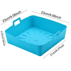 Large Reusable Silicone Air Fryer Basket - 23cm Square Baking Tray, 9 - Inch XXL Oven Liners (Blue)