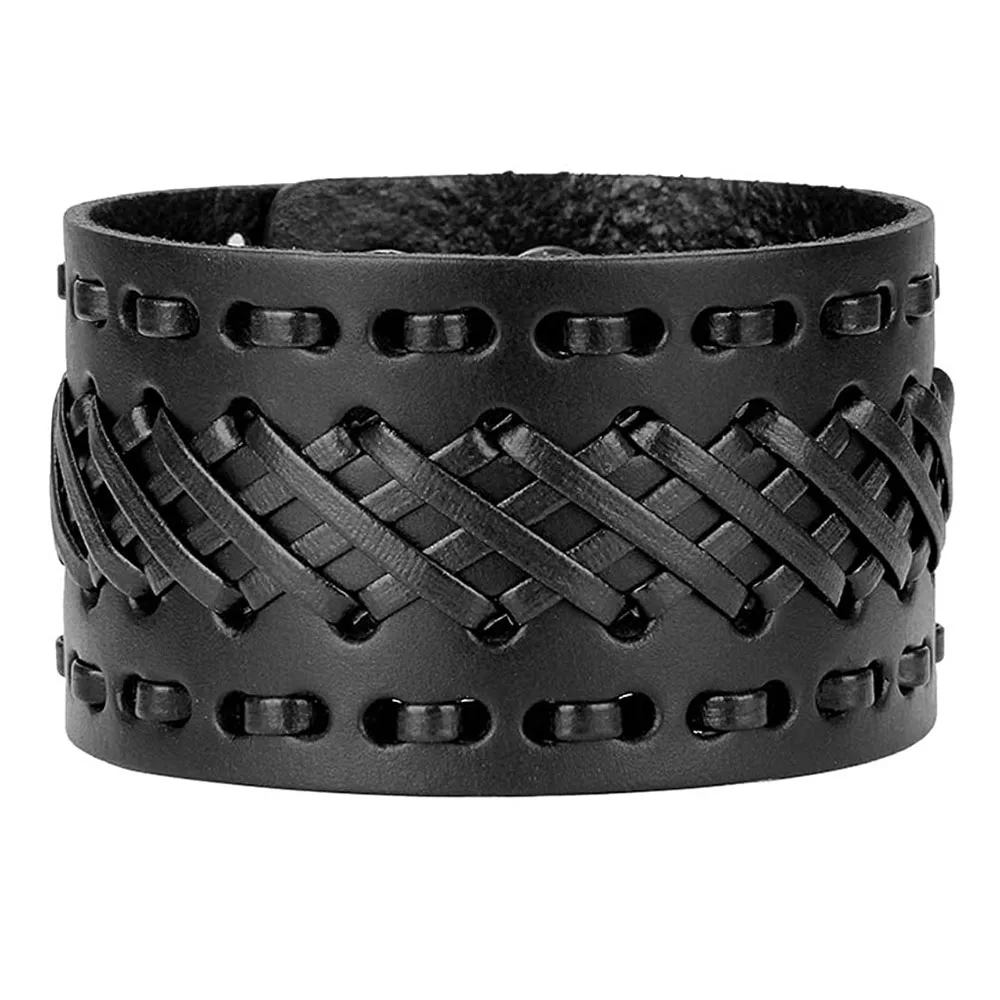Leather Bracelet Leather Bangle Punk Leather Wristbands for Men Bracelets Handmade Wide Cuff Bangle Braided Jewelry Adjustable Punk Gifts