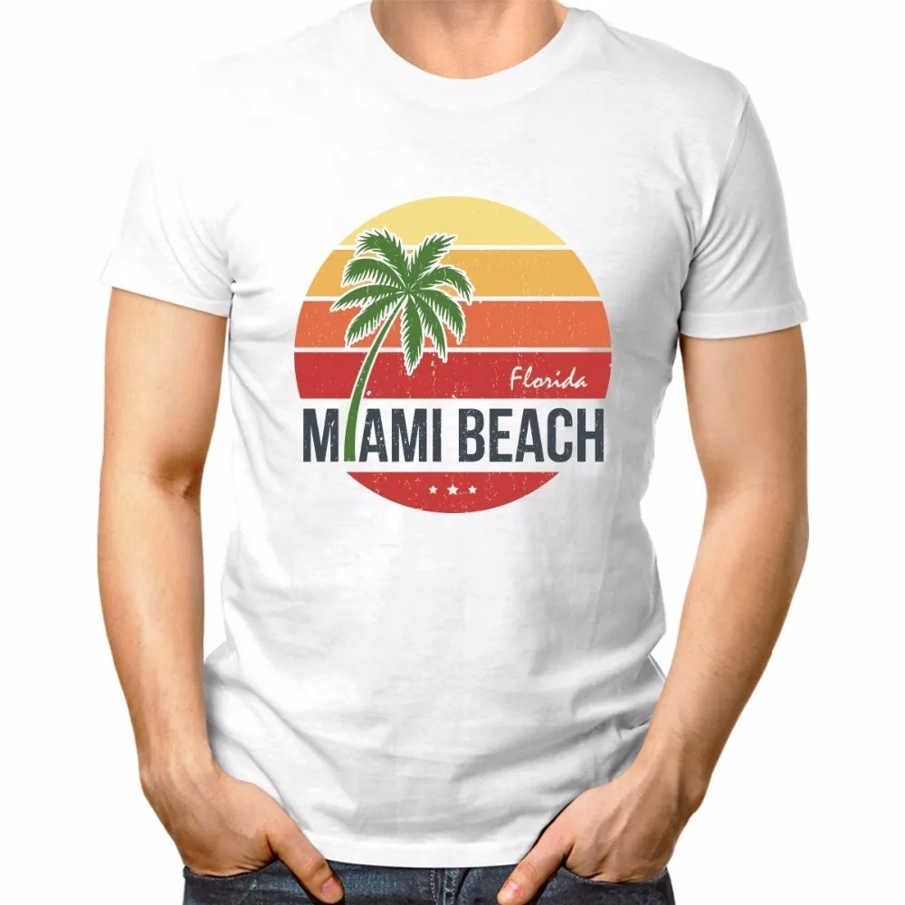 

Fashion Short Sleeve Black T Shirt Funny Tshirts Sun Florida Miami Beach Palm Vintage White Tee Shirts Digital Printing Classic