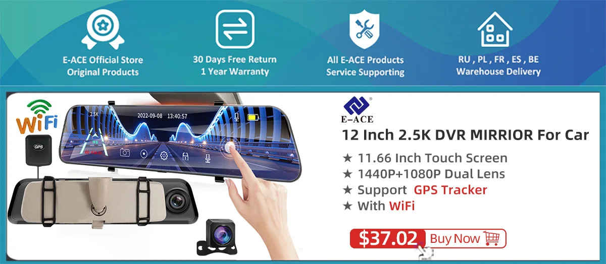 S8c655dfdaf68470f8dbe0530e5c825e9v E-ACE 10 Inch Car DVR Mirror Video Recorder 1080P Touch Screen Dashcam For Car Dual Lens Streaming Driving Recorder Dash Camera