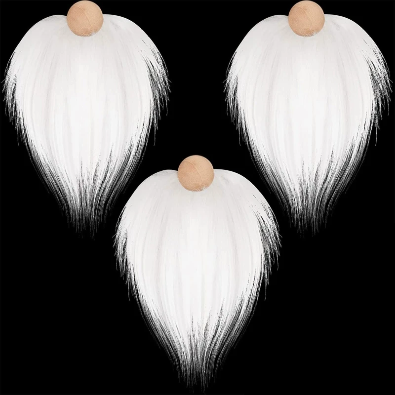 Christmas Gnome Wooden Beads Set Faux Fur Beards Plush DIY Crafts Party Costume Accessories 3pcs