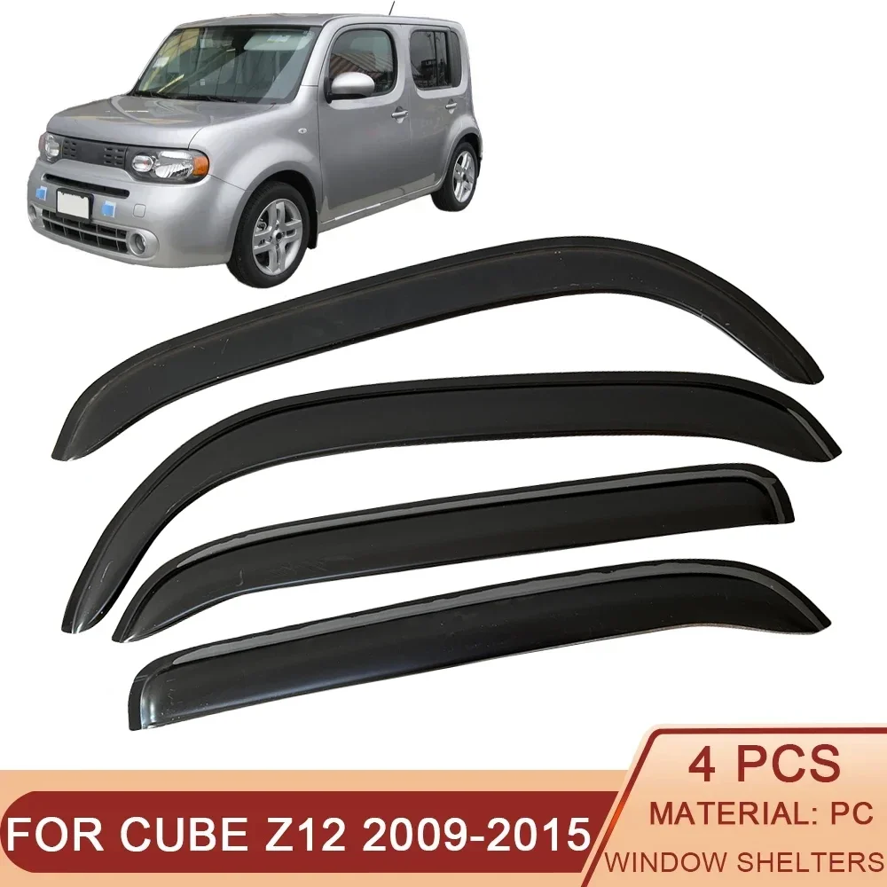 

For Nissan Cube Z12 2009-2016 Auto Side Window Deflectors Visors Black Rain Guard Door Visor Vent Shades Dark Smoke Ventvisor