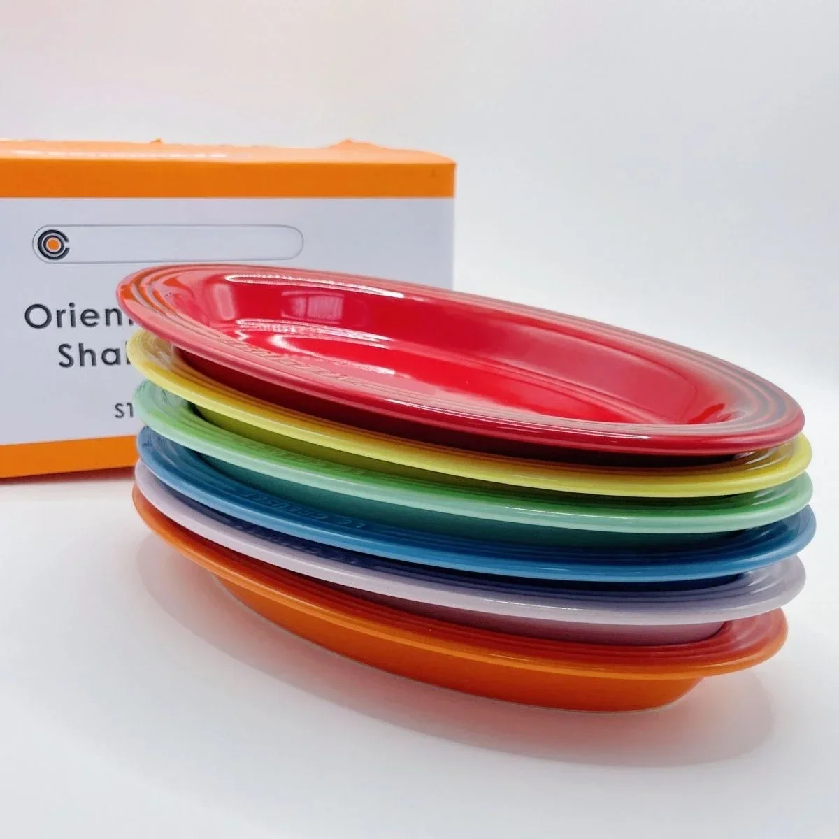 French Rainbow Elliptical Shallow 25cm Stoneware Ceramic Vegetable Fruit Fish Plate