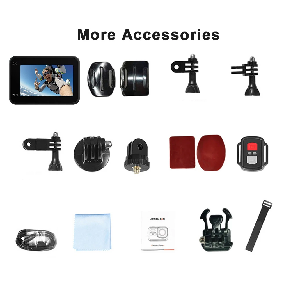 V9 4K Wifi Anti-Shake Camera 60FPS Waterproof Sports Camera with Remote Control Dual Screen Touch Control 170° Wide Angle Pro DV 6