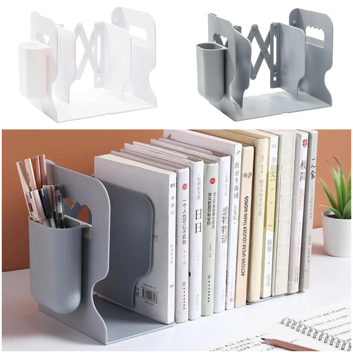 Retractable Bookstand with Pen Holder Desktop Non Slip Notebook Rack