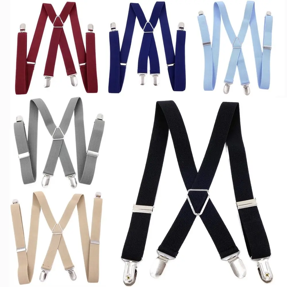 

2.5cm Wide Vintage Suspenders New X-Black Adjustable Elastic Braces Wedding Party 4 Clips Trouser Straps Belt Adult