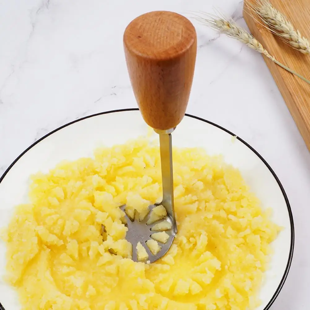 

Stainless Steel Potato Masher Wood Long Handle Multifunctional Manual Carrot Vegetable Food Mashing Tool Kitchen Gadgets