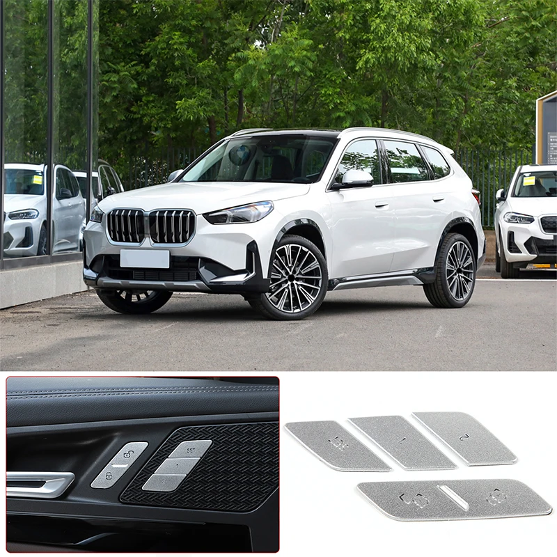 

For BMW X1 U11 2023+ Aluminum Alloy Silver car styling Car Door Lock Seat Memory Button Sticker Car Interior Accessories 4Pcs