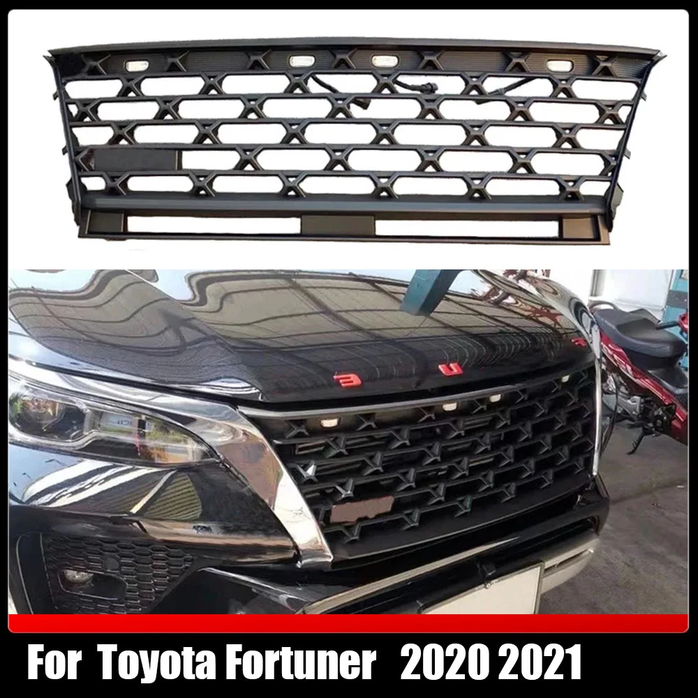 

Car Modified Racing Grills Front Racing LED Grille Upper Bumper Grilles Auto Front Grill Mesh Mask For Toyota Fortuner 2020 2021