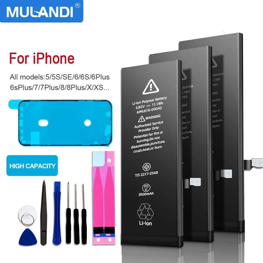Абсолютно новый высококачественный сменный аккумулятор 0 циклов для iPhone 4 5 6 7 8 10 S SE Plus X для Apple с инструментами для iPhone X 10