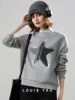 LOUIS YAO 2024 Winter Collection with Thick Velvet Women's Hoodie Three Dimensional Embroidered Pentagram Long Sleeve Top 1