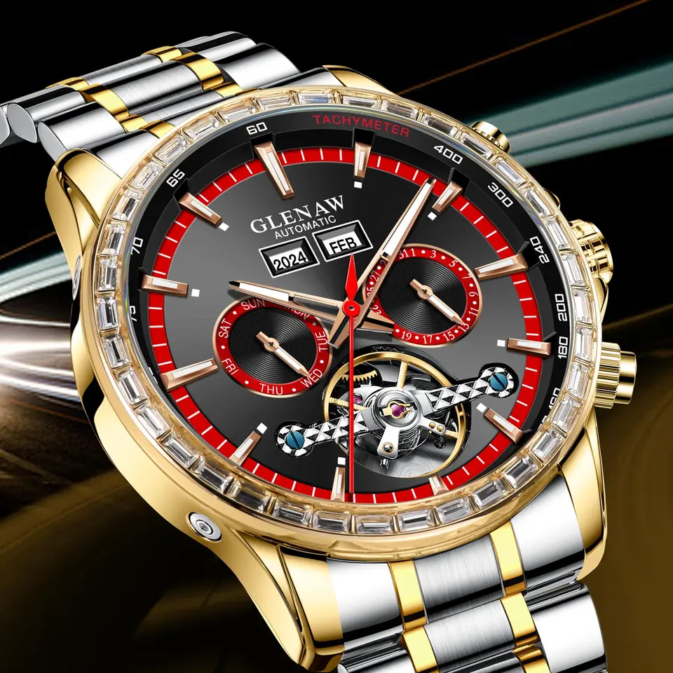 Glenaw orologio da uomo multifunzionale meccanico