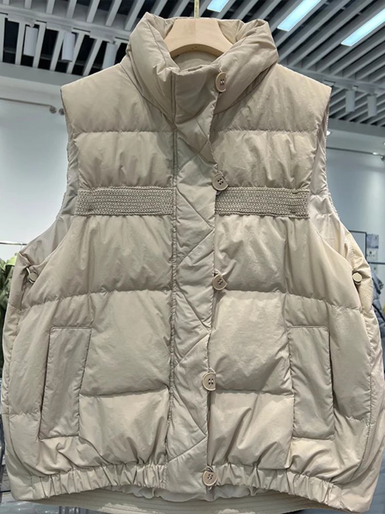 

LY VAREY LIN New Autumn Winter Single Breasted Down Vest Women Casual Sleeveless 90% White Duck Down Coat Loose Warm Jacket