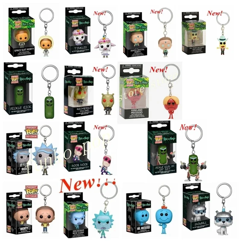 Funko Pocket New Rick Hologram Space Morty Pickle Rick In Rat Suit Rick Clone Portachiavi Figure Toys Mr. Meeseeks Snowball Toy