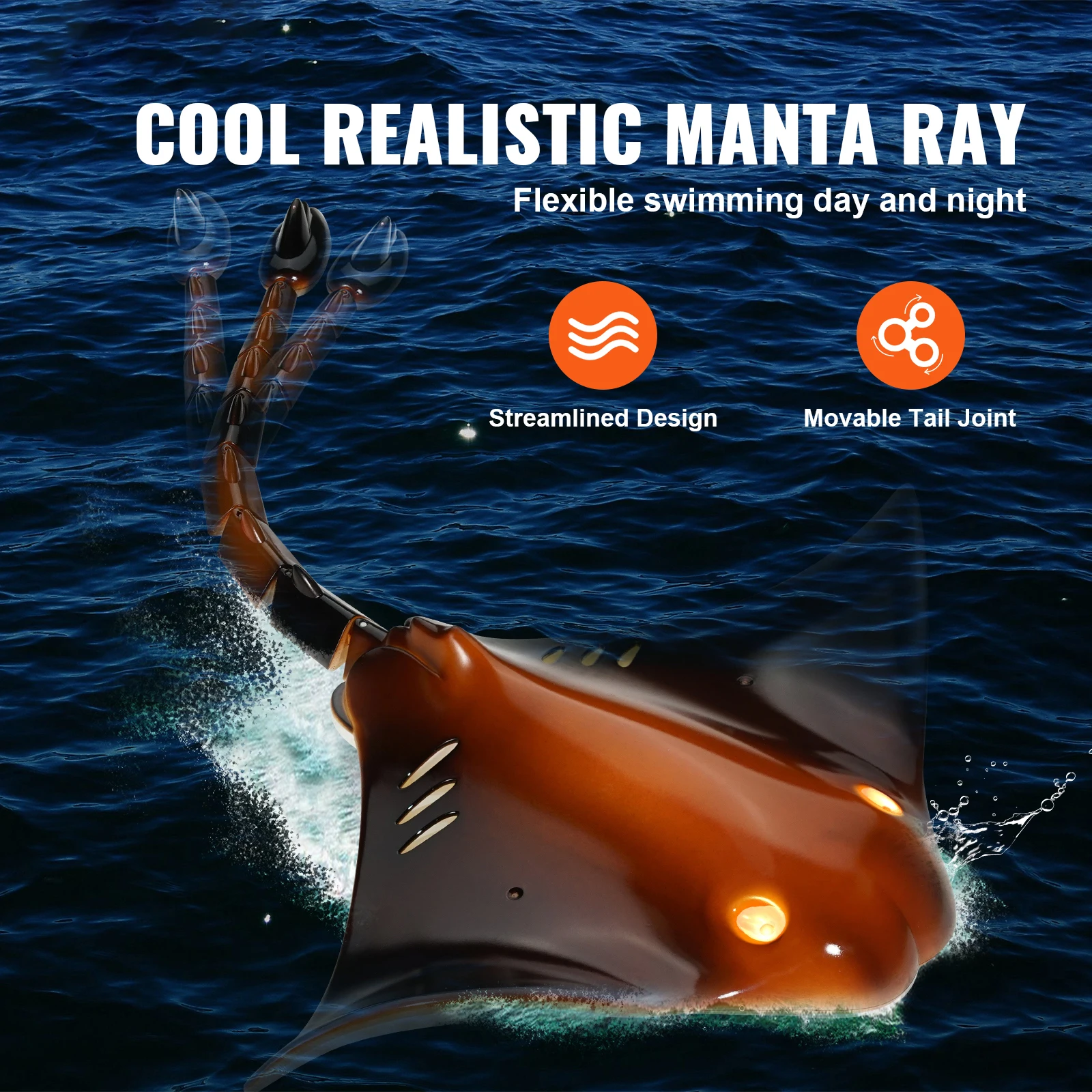 Waterproof RC Manta Ray Toy with LED Lights for Kids