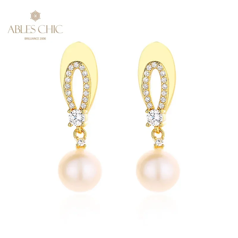 

AC Freshwater Pearls 8-8.5mm and CZ Accent Oval Halo 18K Gold Tone Solid 925 Silver Drop Earrings PE1009