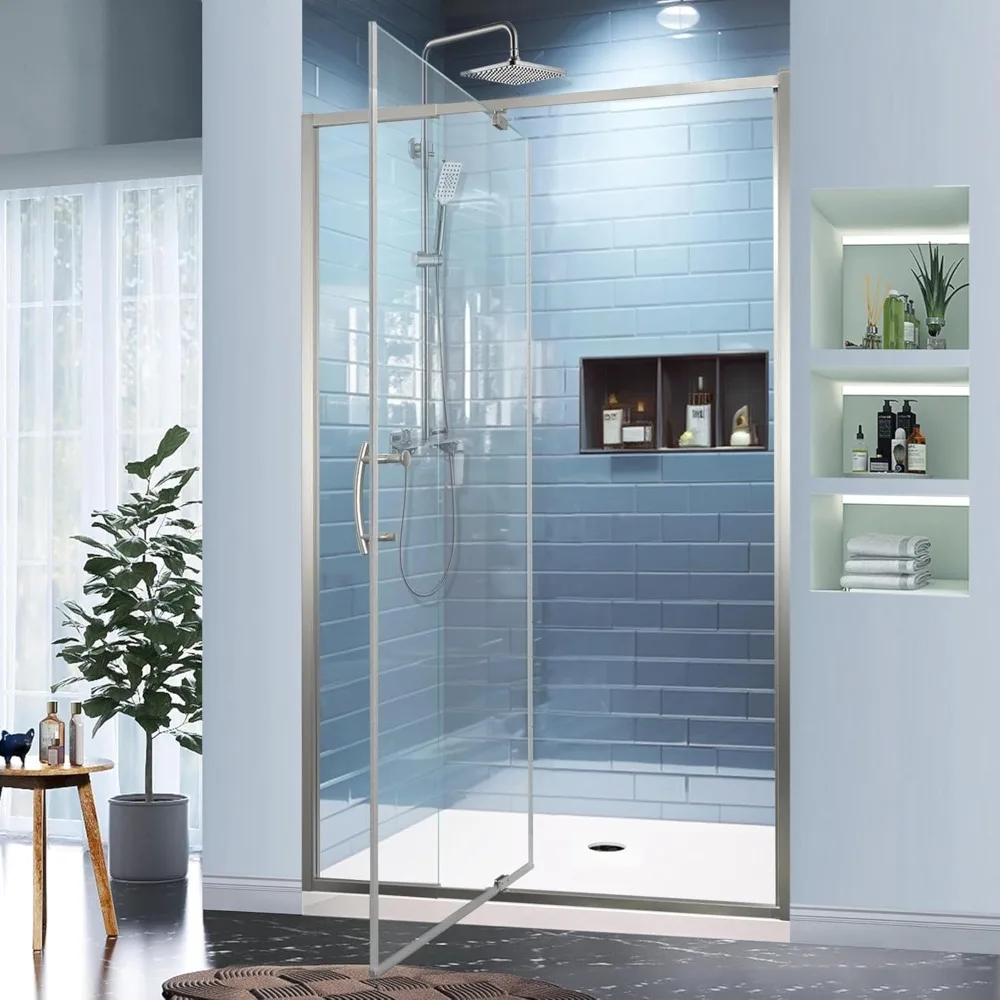38-42" W x 71" H Swing Glass Shower Door,Pivot Semi-Frameless Glass Shower Door with 1/4"(6mm) Clear SGCC Tempered Glass 2