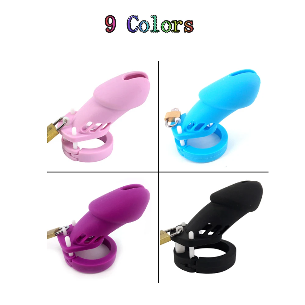 Silicone Male Chastity Cage Device With 5 Penis Rings Cock Lock Detachable BDSM Abstinence Adult Sex Toys For Men Couples