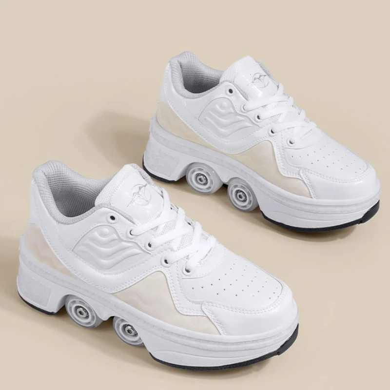 

Четырехколесные коньки для взрослых, мужчин, женщин, двухрядные ролики, мужские повседневные кроссовки, деформирующие искусственные детские, взрослые, унисекс