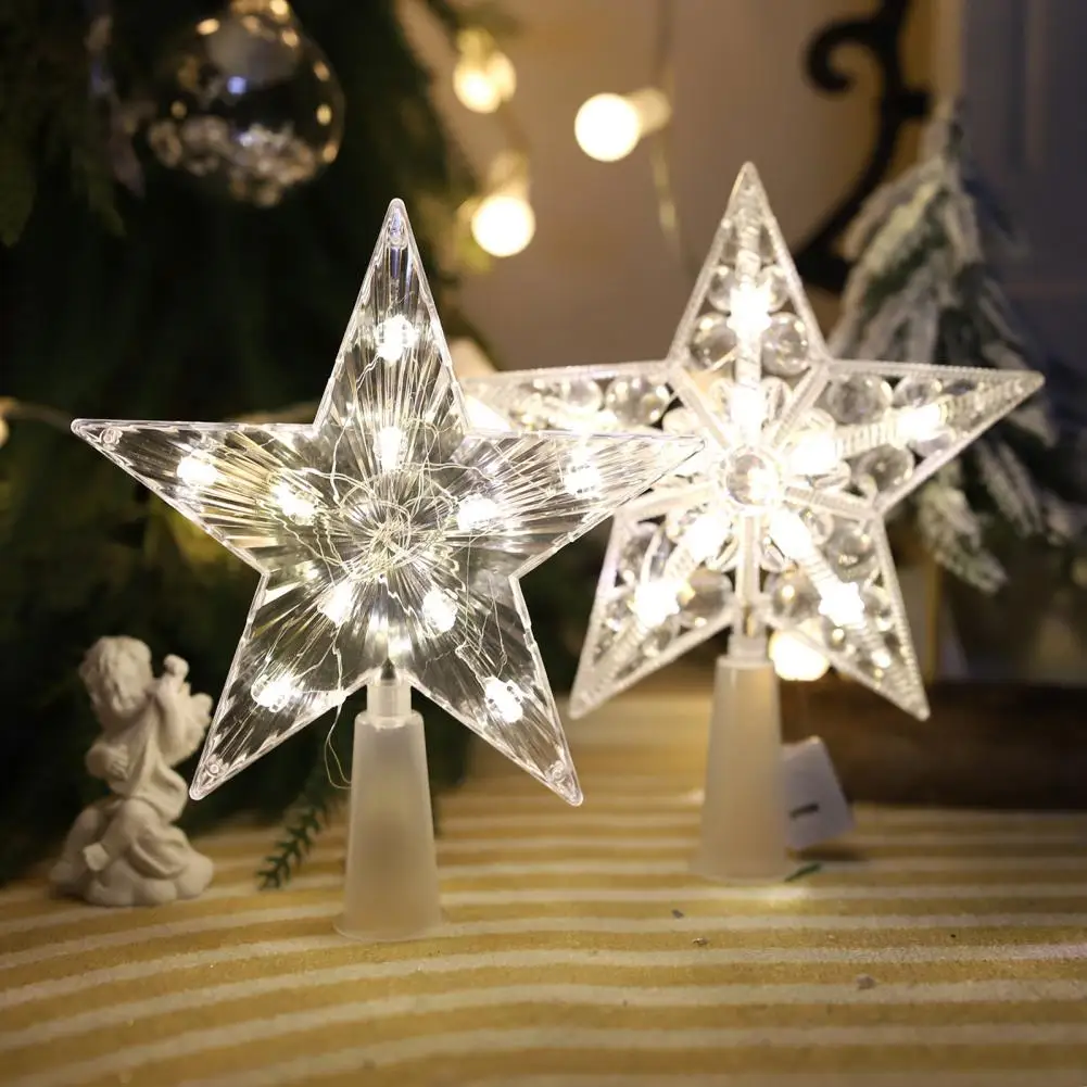 

Christmas Tree Topper Star Shiny Light Party LED Lamp Transparent Five-pointed Star Merry Christmas Tree Toppers Navidad 2023