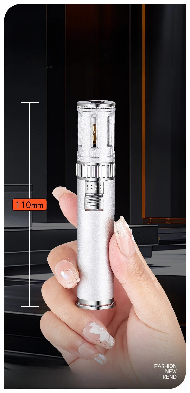 Description Picture 5 of itemNew Cylindrical Butane Gas Lighter, Outdoor Camping and Barbecue Portable Ignitor, Cigar Lighter, Metal, Windproof