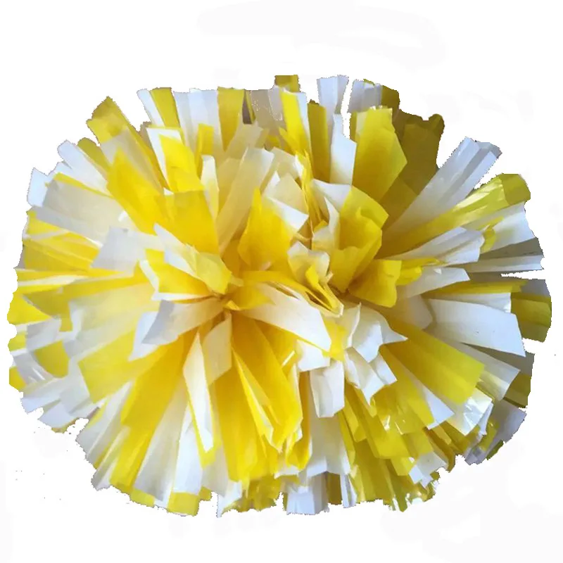 Non-fading Sports Pompoms For Club Game, Cheers Factory, Baton Handle, Nonfading Decoration, Yellow And White, 38cm, 2PCs