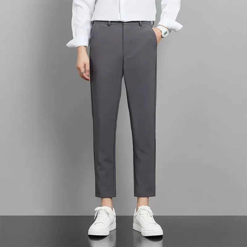 thumbnail image 1 of Pantalones azules para hombre, trajes de sastrería social de negocios para hombre, pantalones rectos, ropa de trabajo, estilo vintage, verano 2024, alta calidad, elegante, 1 of 5