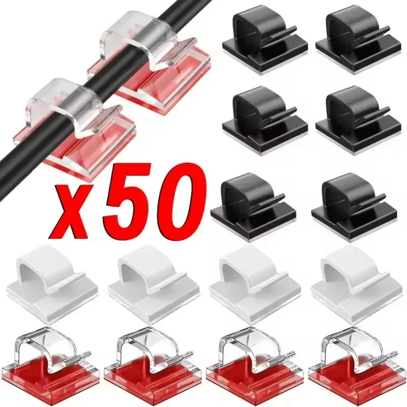 20/50PCS Clipes Organizadores de Cabos, Ganchos Adesivos para Gestão de Cabos USB, Suporte para Mesa, Protetor de Fios para Casa e Escritório
