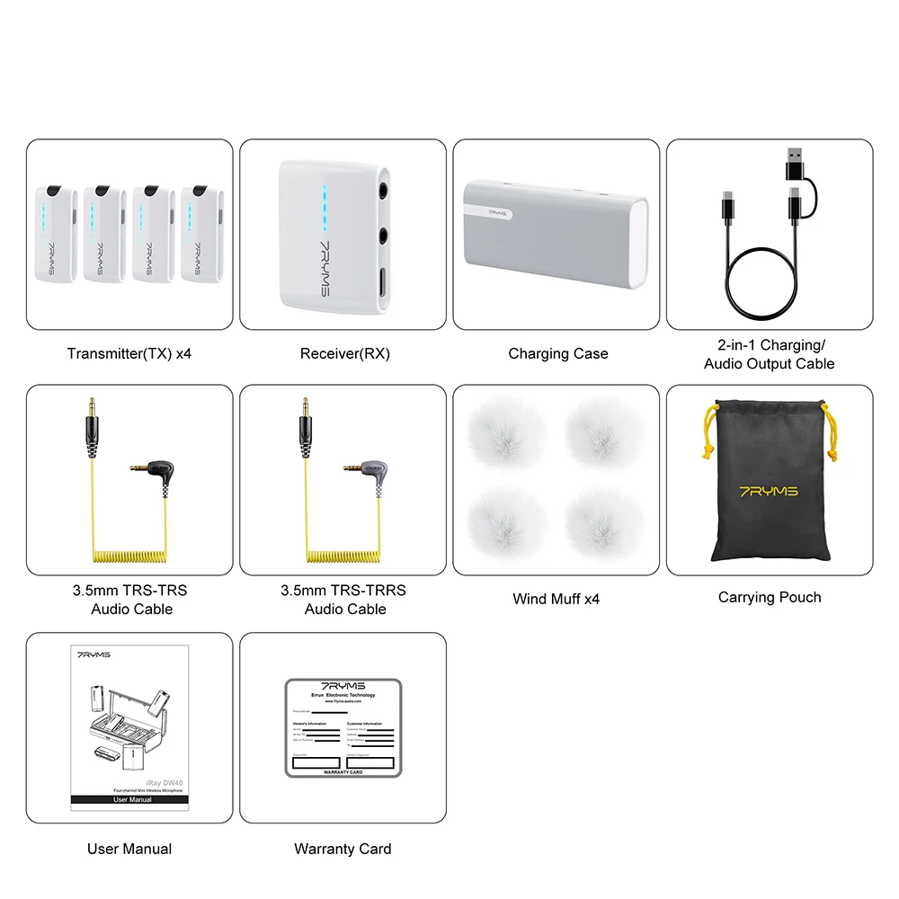 7Ryms iRay DW40 Wireless Lavalier Microphone with 4