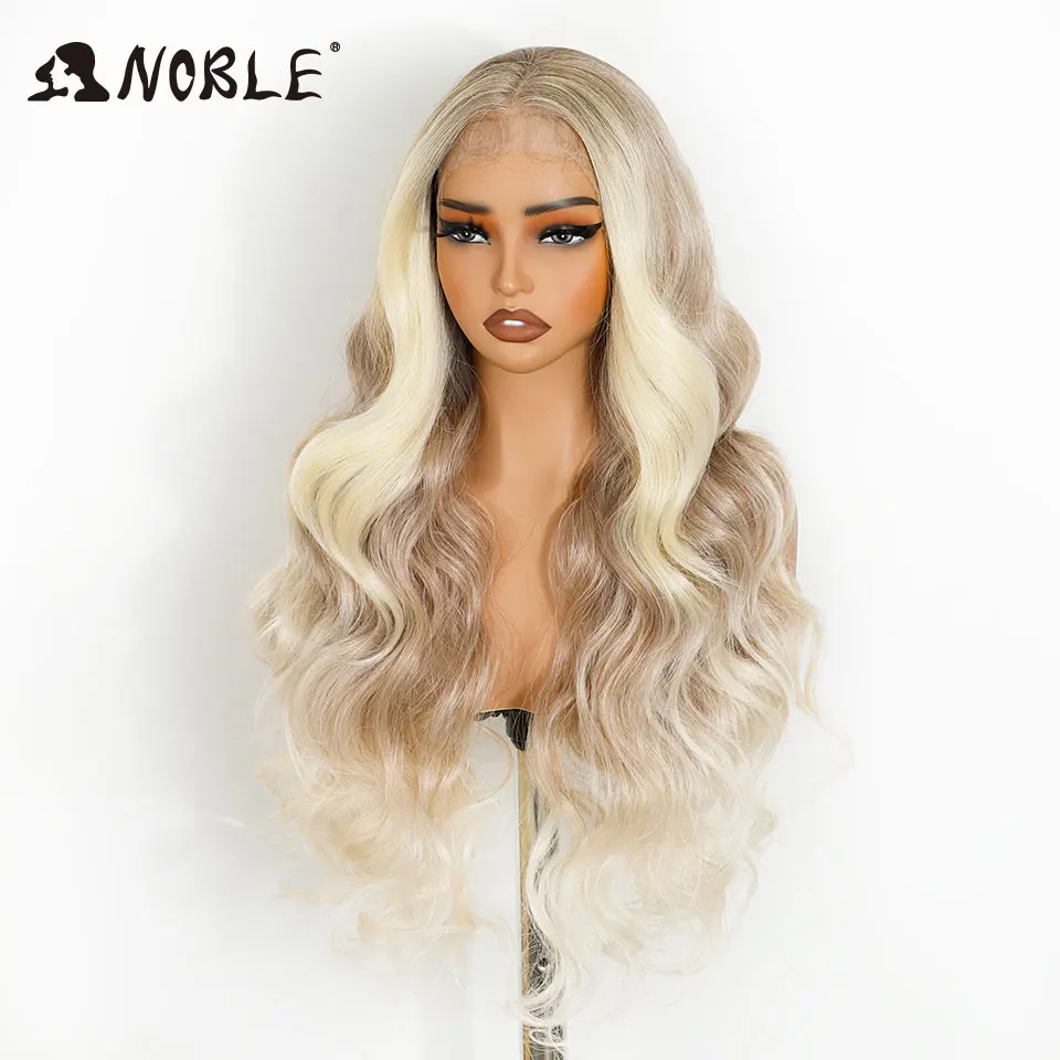 Noble HD Transparent 13X4 Lace Body Wave Ombre Blonde Highlight Wigs 30 Inch Baby Hair Lace Frontal Wig Wave Lace Wig For Women