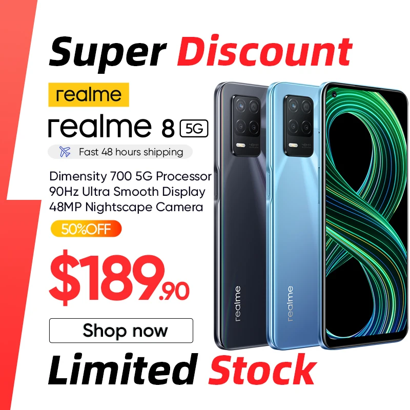 Realme 8 5G versión Global, Smartphone con NFC, Dimensity 700,...