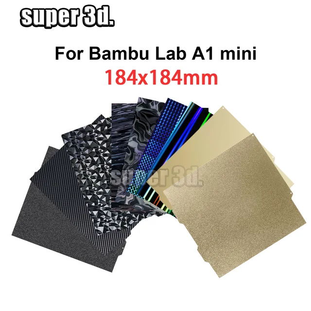 Bambu Lab – Mini plaque de construction A1, 184x184mm, H1H PEO PET, lit Bambulabs texturé lisse, tôle d'acier à ressort, feuille Pei pour laboratoire de bambou 1