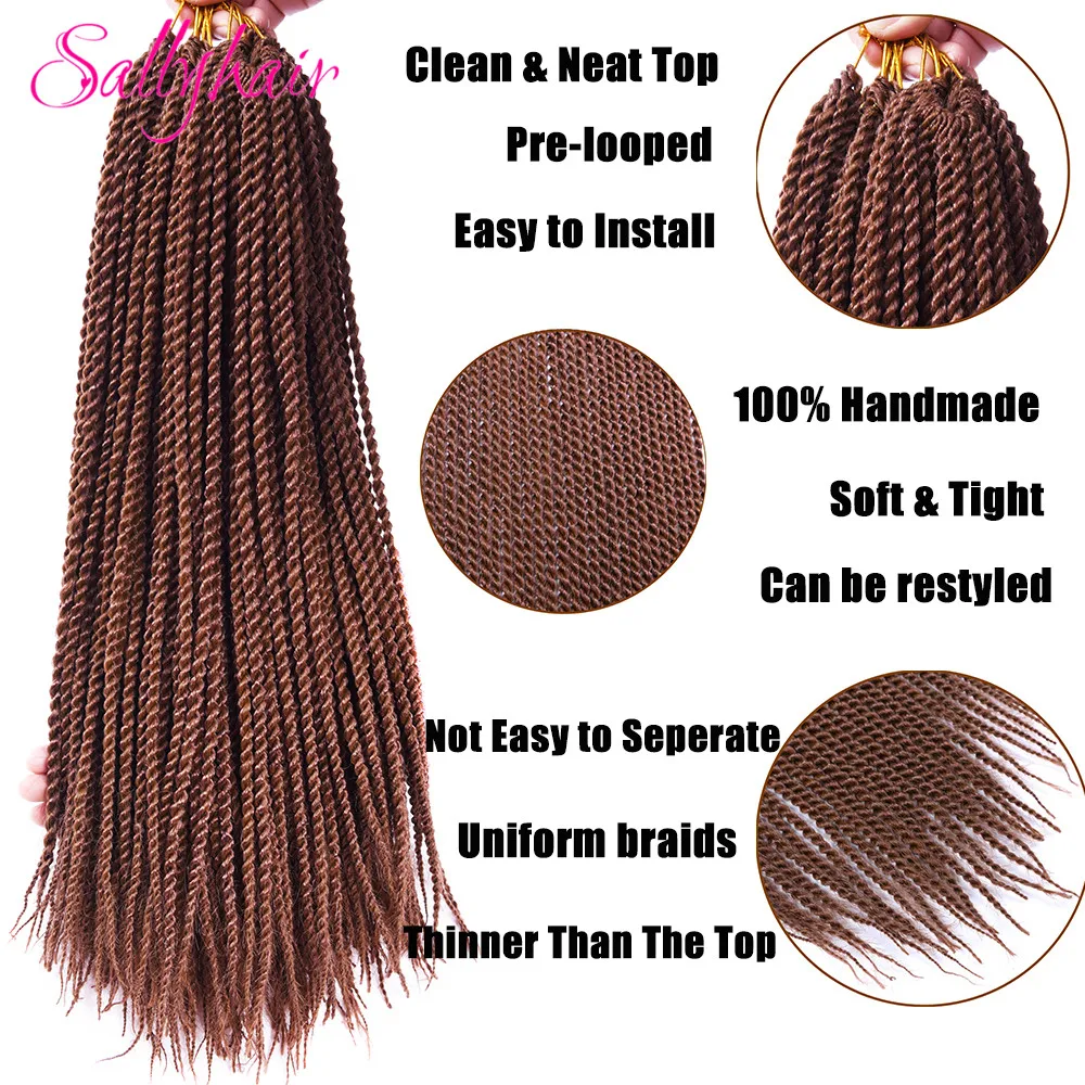 Sallyhair Synthetic Small 30Roots/Pack Senegalese Twist Crochet Braids Hair 18" 2X Crochet Braidin Synthetic Ombre Braiding Hair