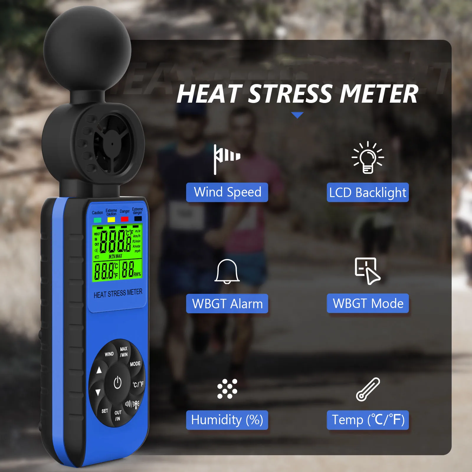 3 in 1 Anemometer Handheld Wind Speed Meter HP-881W, Handheld Anemometer with Wind Speed/Temperature/Humidity/WBGT Alarm