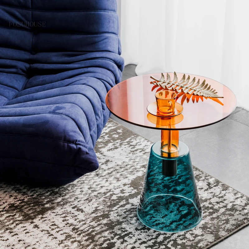 Modern Cafe Tables Home Furniture Stained Glass Table Living Room Transparent Tea Table Light Luxury Creative Coffe