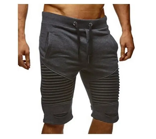 Men Shorts Fashion Pleated Patch Baggy Casual Short Pants Male Trousers Drawstring Elastic Waist Jogger Workout Slacks Sweatpant